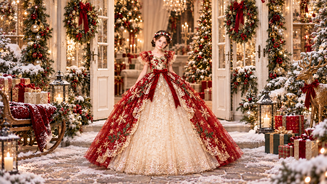 Luxury girls dress for special occasions in an elegant fairy tale setting with a princess gown