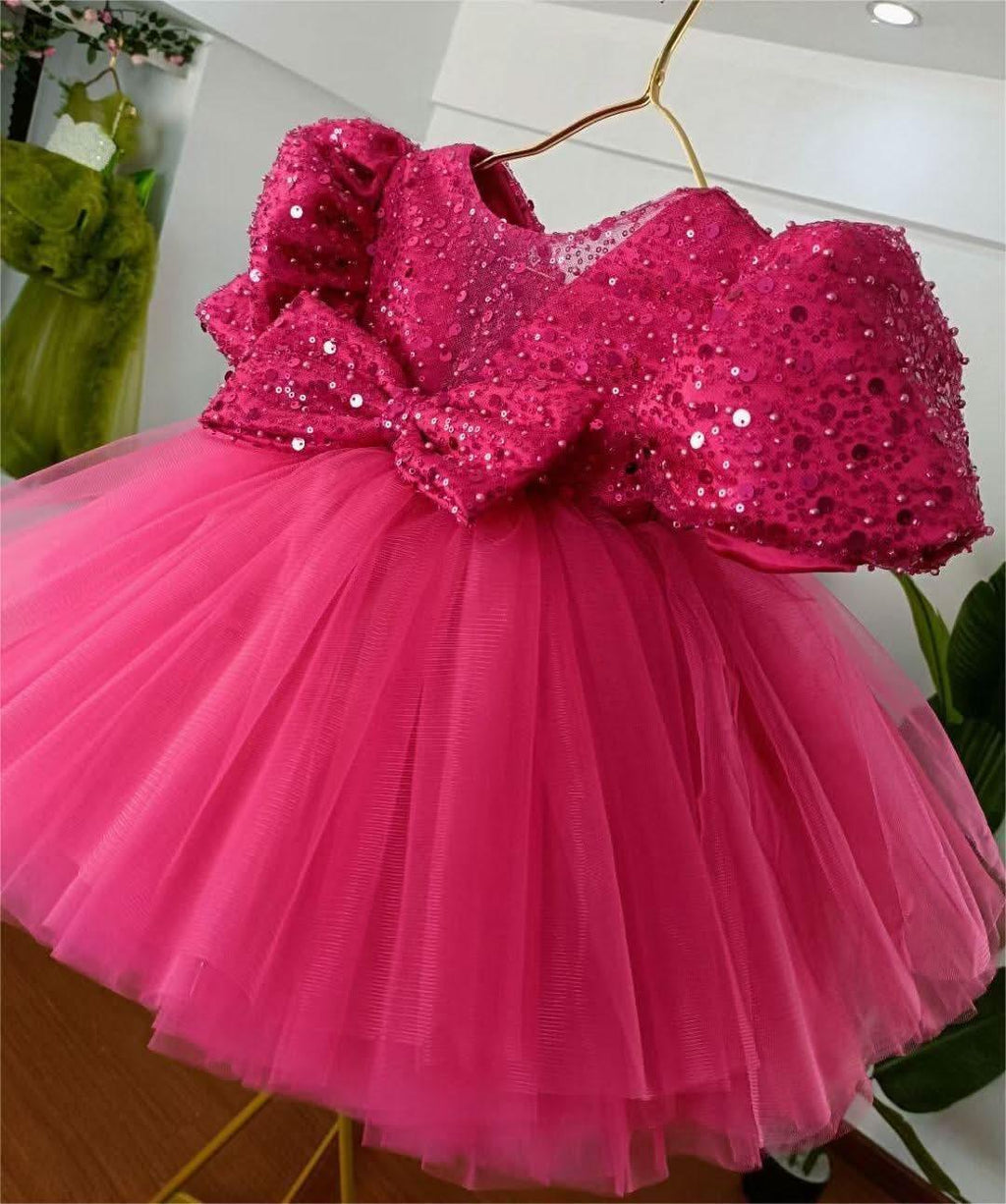 Rose Sequin Puffy Sleeve Birthday Party Princess Tutu Dress | KLFFIGID