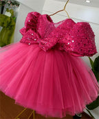 Rose Sequin Puffy Sleeve Birthday Party Princess Tutu Dress | KLFFIGID