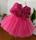 Rose Sequin Puffy Sleeve Birthday Party Princess Tutu Dress | KLFFIGID