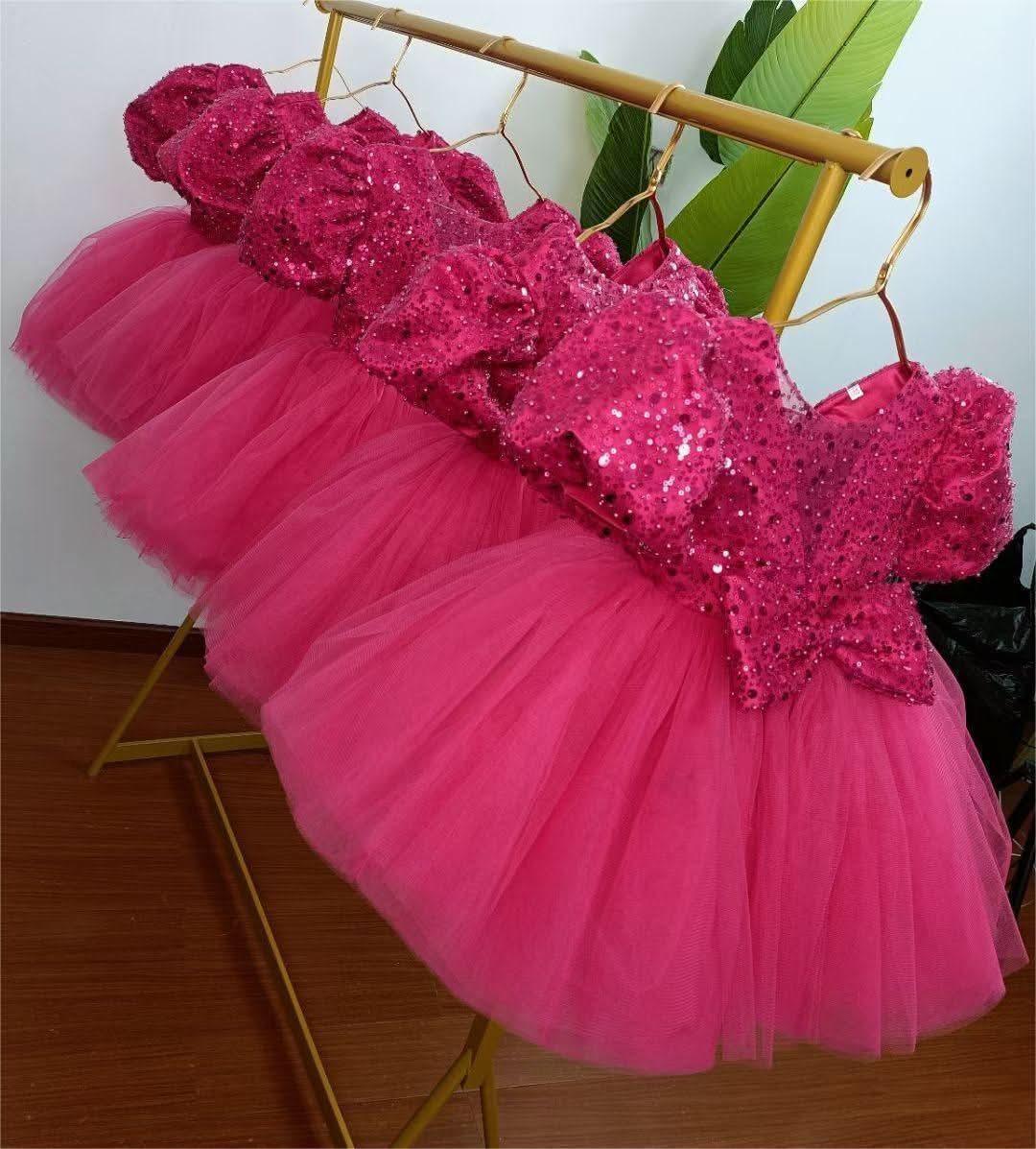 Rose Sequin Puffy Sleeve Birthday Party Princess Tutu Dress | KLFFIGID