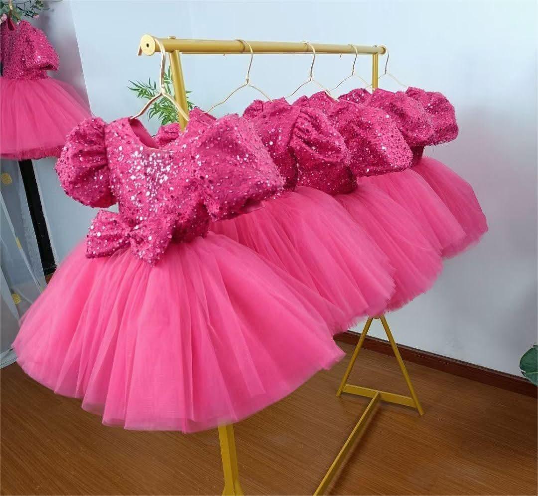 Rose Sequin Puffy Sleeve Birthday Party Princess Tutu Dress | KLFFIGID