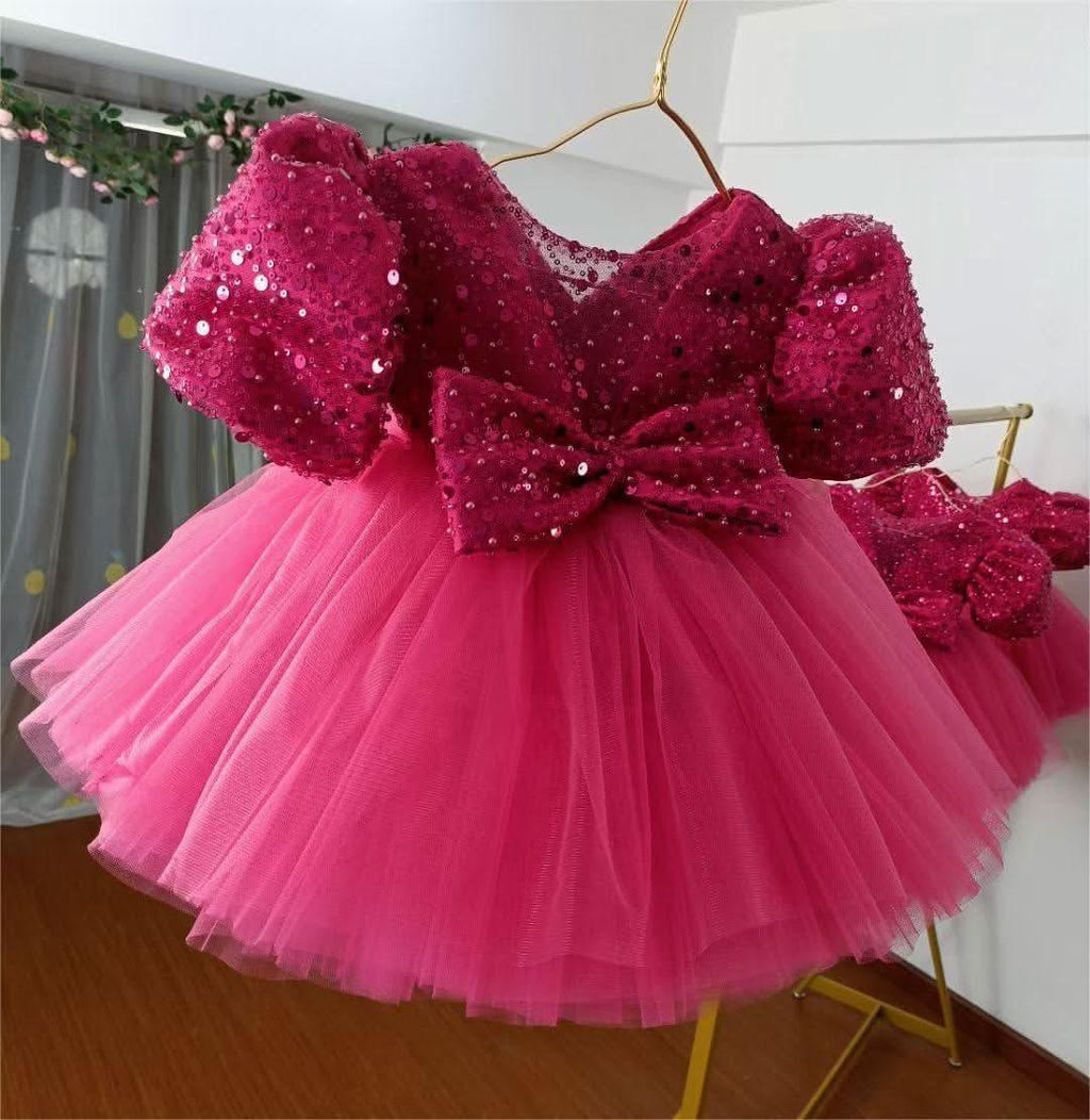 Rose Sequin Puffy Sleeve Birthday Party Princess Tutu Dress | KLFFIGID