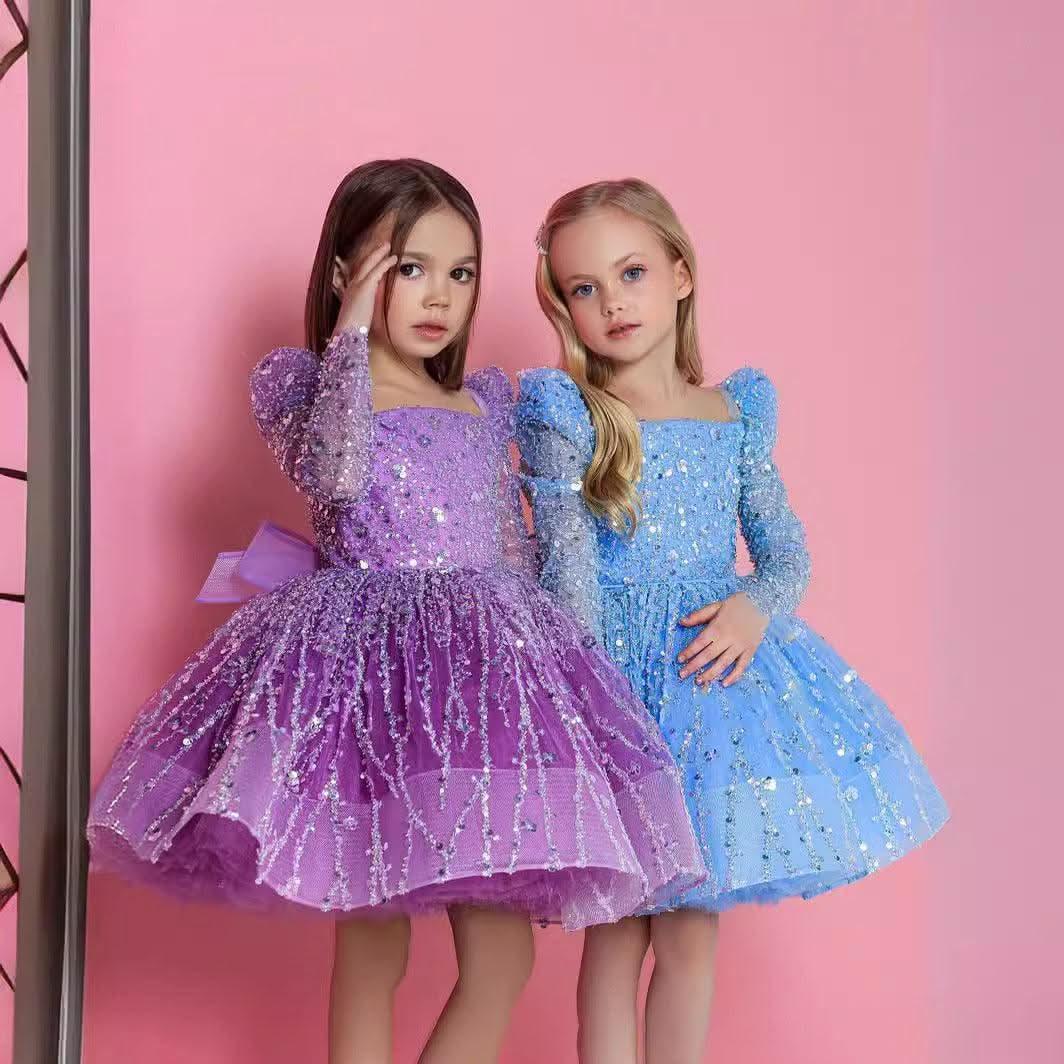 Girls Long Sleeve Sequin Princess Party Dress | KLFFIGID