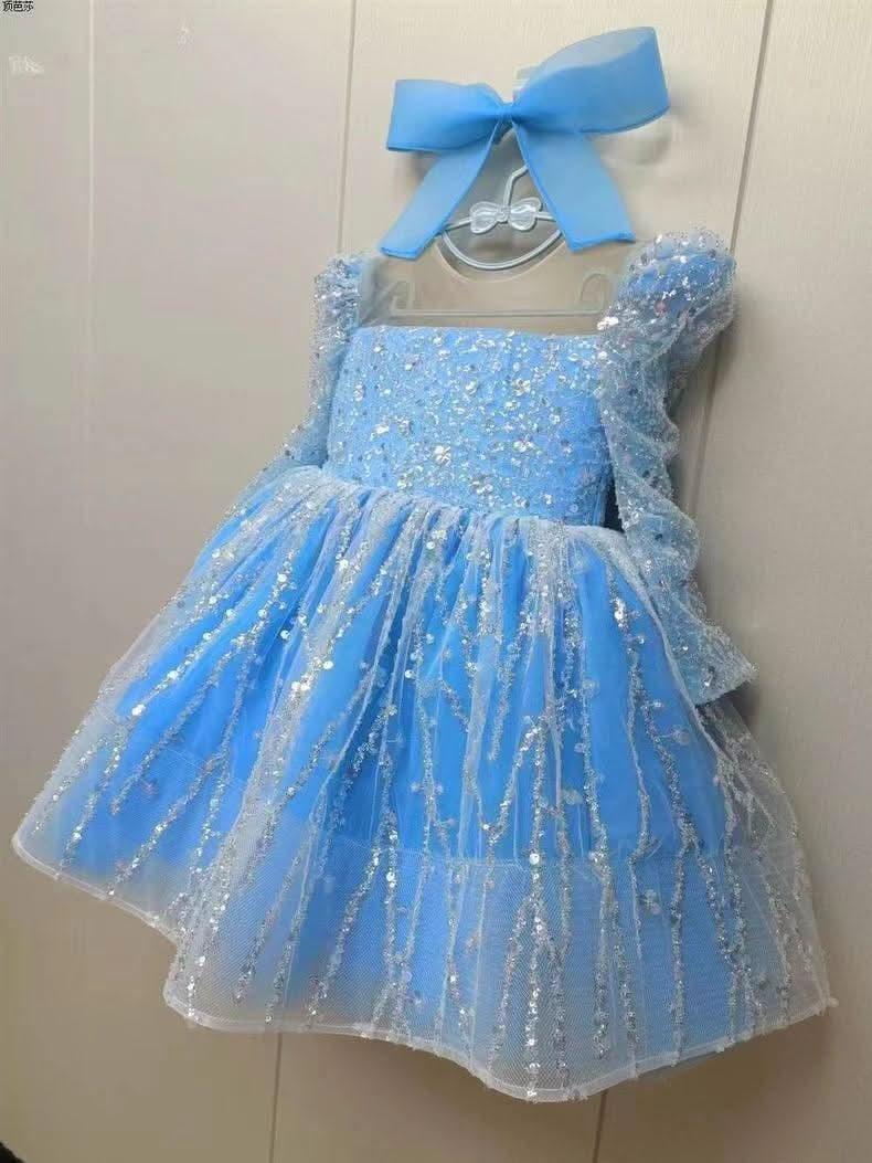 Girls Long Sleeve Sequin Princess Party Dress | KLFFIGID