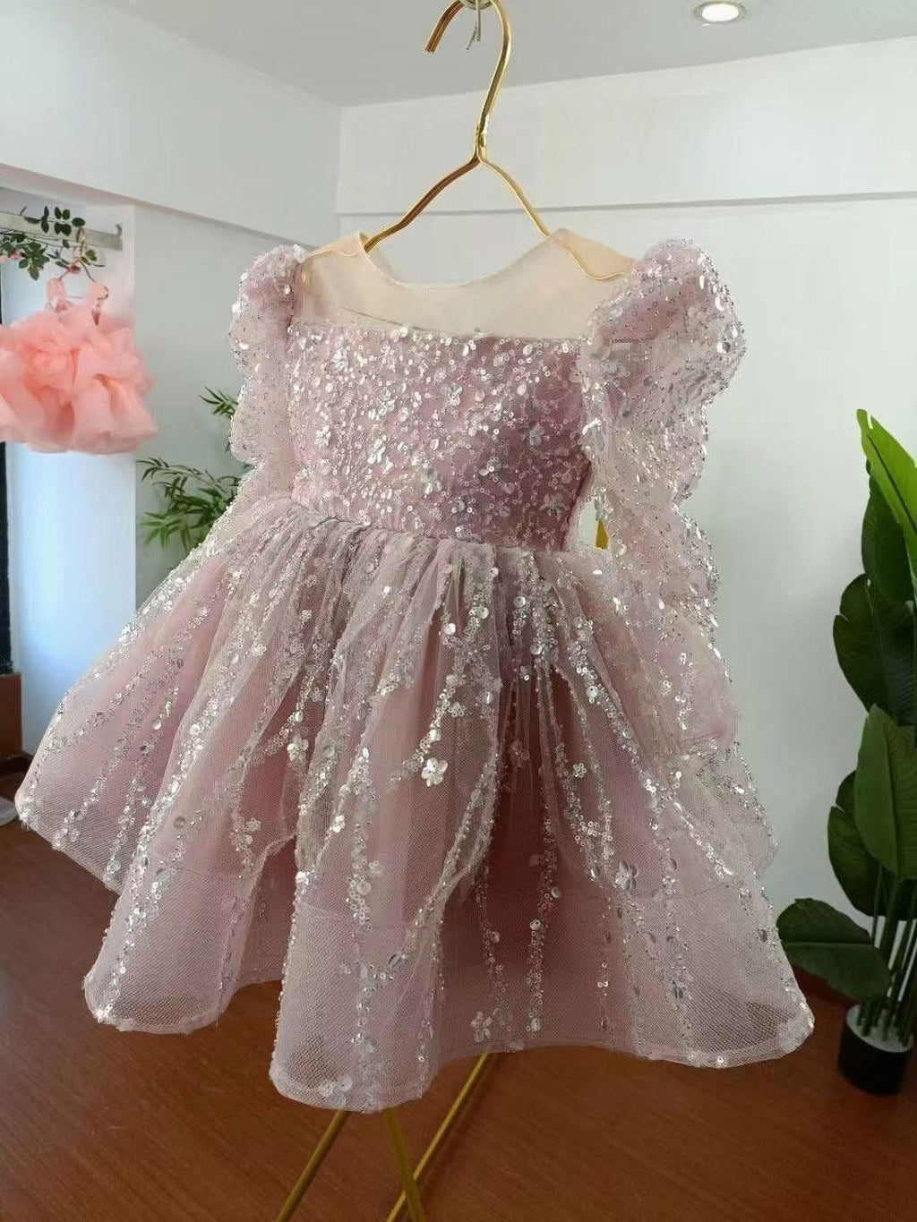 Girls Long Sleeve Sequin Princess Party Dress | KLFFIGID