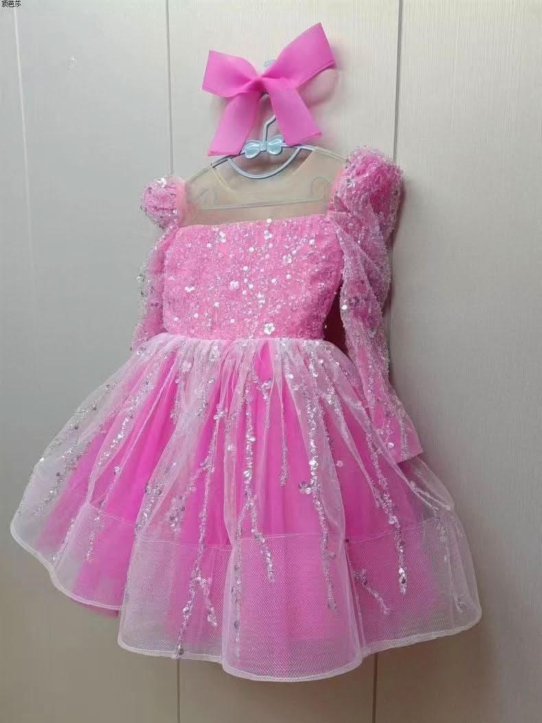 Girls Long Sleeve Sequin Princess Party Dress | KLFFIGID