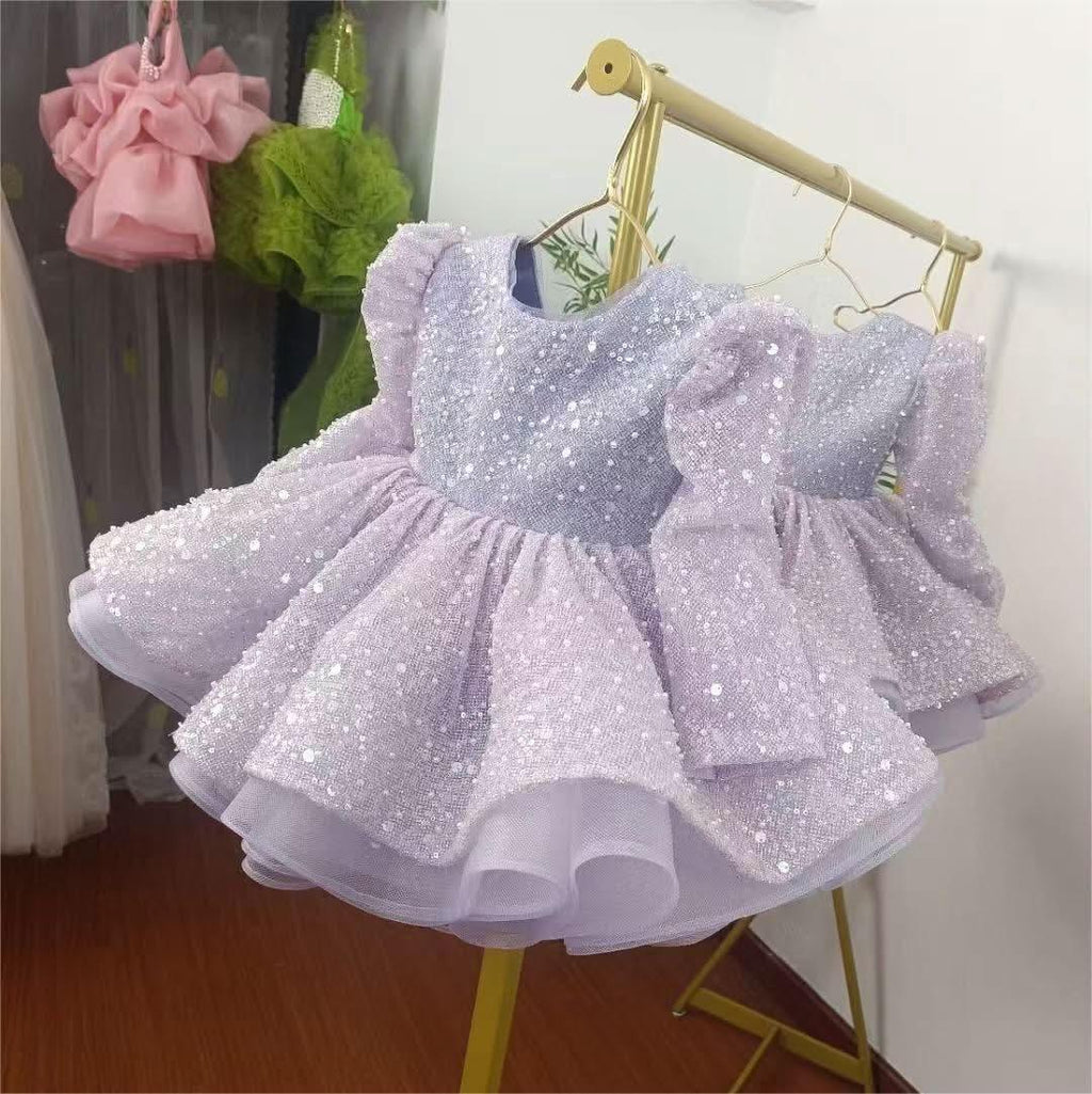 Glittering Pink Princess Dress Sequined Organza Gown | KLFFIGID