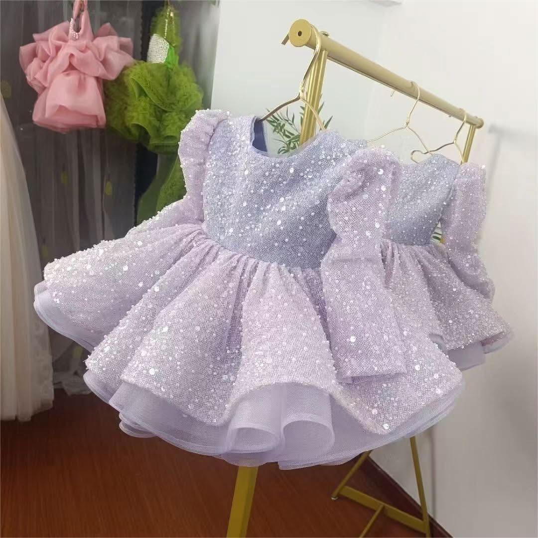 Glittering Pink Princess Dress Sequined Organza Gown | KLFFIGID