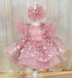 Girls Feather Bow Fluffy Stage Performance Dress | KLFFLGID