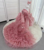 Elegant Sequined Long Sleeve Flower Girl Party Dress with Tail | KLFFIGID