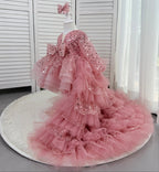Elegant Sequined Long Sleeve Flower Girl Party Dress with Tail | KLFFIGID