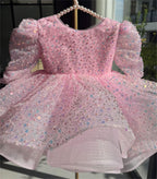 Glittering Pink Princess Dress Sequined Organza Gown | KLFFIGID