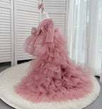 Elegant Sequined Long Sleeve Flower Girl Party Dress with Tail | KLFFIGID