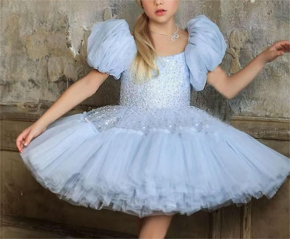 Fairy Tale Bubble Sleeve Shiny Princess Dress for Girls | KLFFIGID