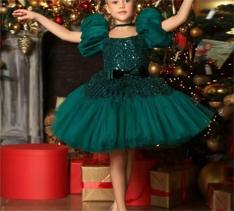 Fairy Tale Bubble Sleeve Shiny Princess Dress for Girls | KLFFIGID