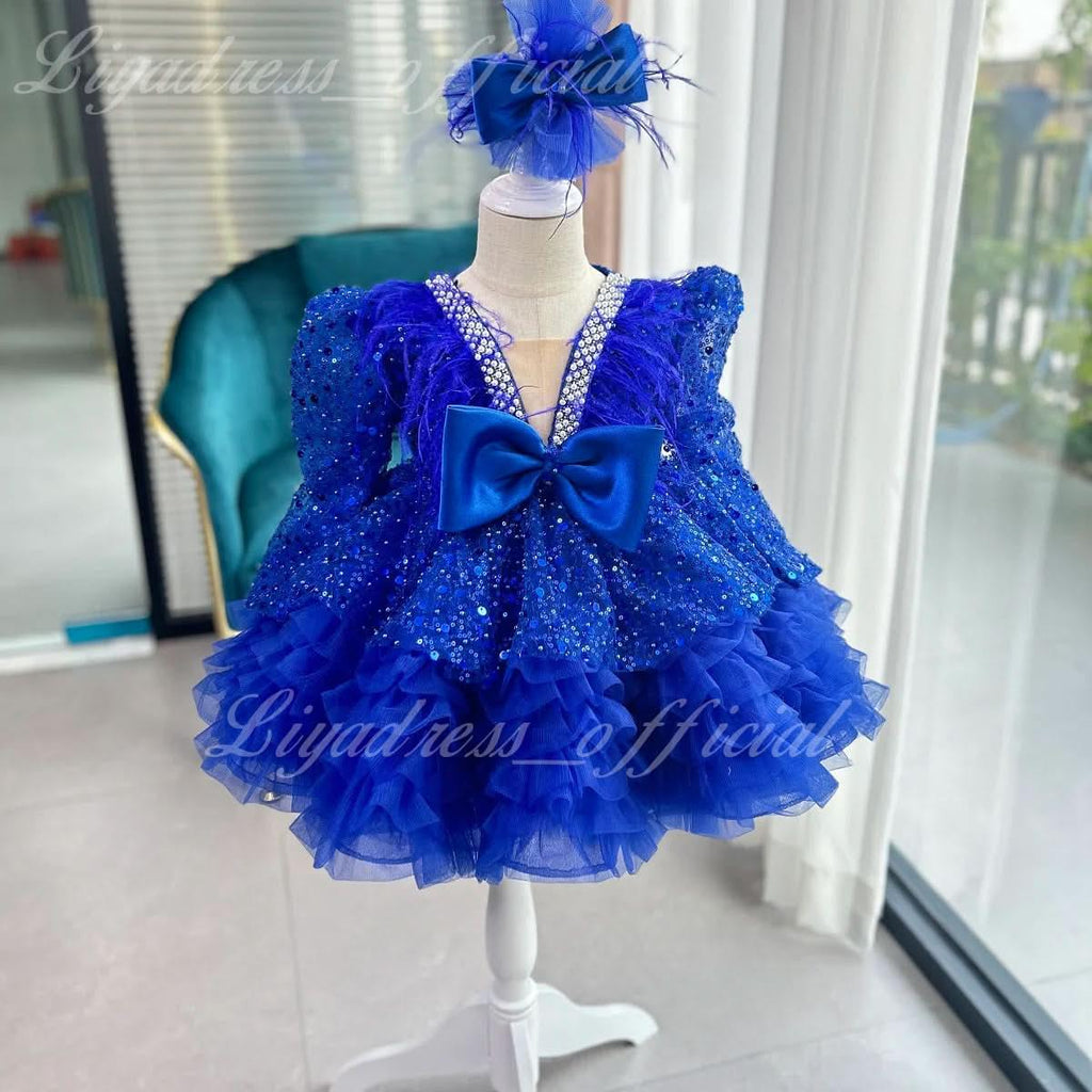 Girls Sequin Long Sleeve Evening Party Princess Dress | KLFFIGID