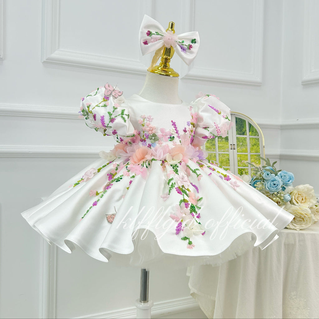 3D Floral Party Dress Baby Birthday Dress Elegant pageant gown｜KLFFIGID