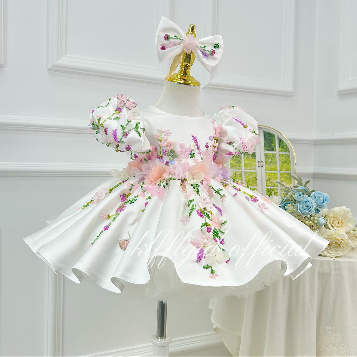 3D Floral Party Dress Baby Birthday Dress Elegant pageant gown｜KLFFIGID
