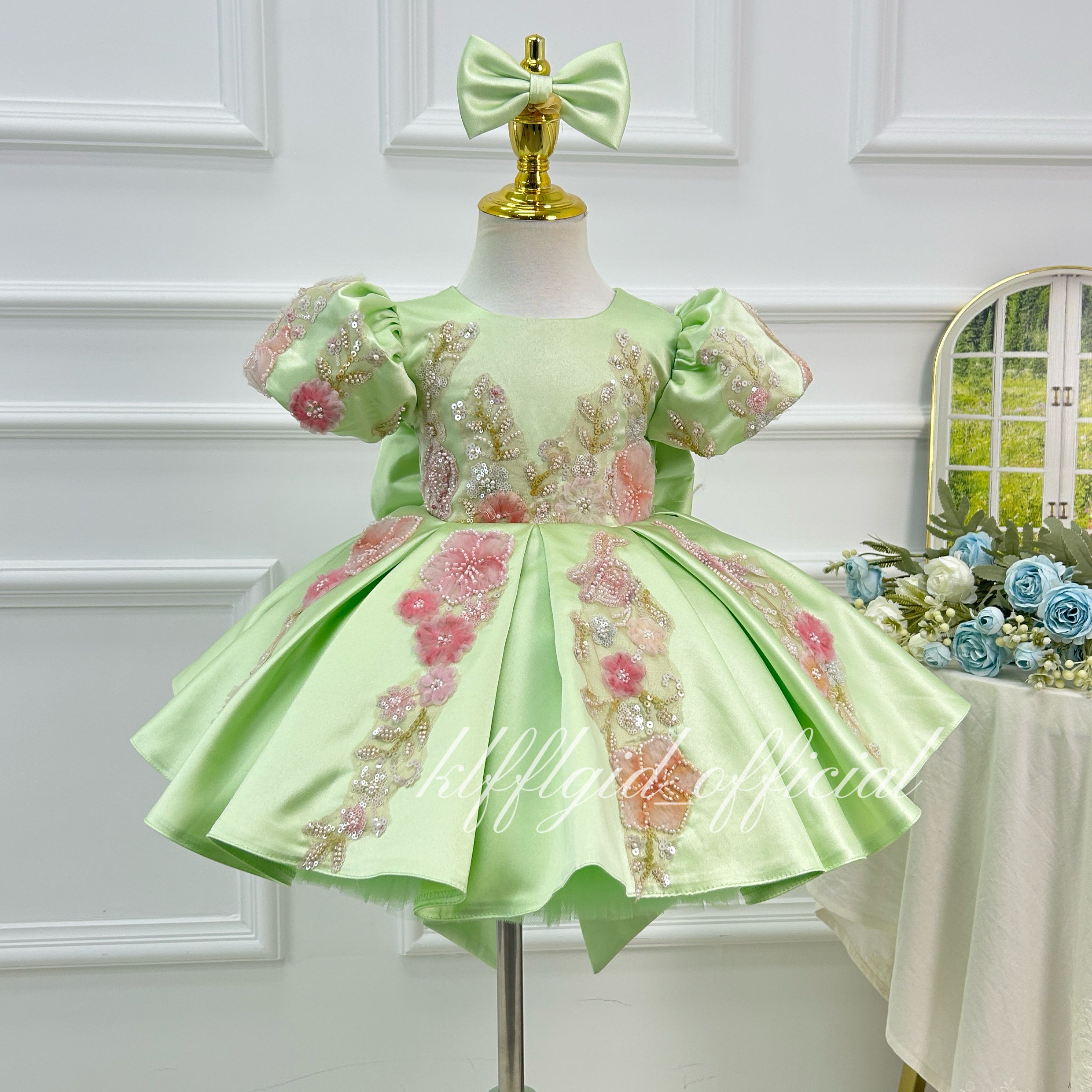 Girls Sequin Tulle Princess Dress 3D Floral Flower Girl Dress Baby's birthday outfit | KLFFIGID