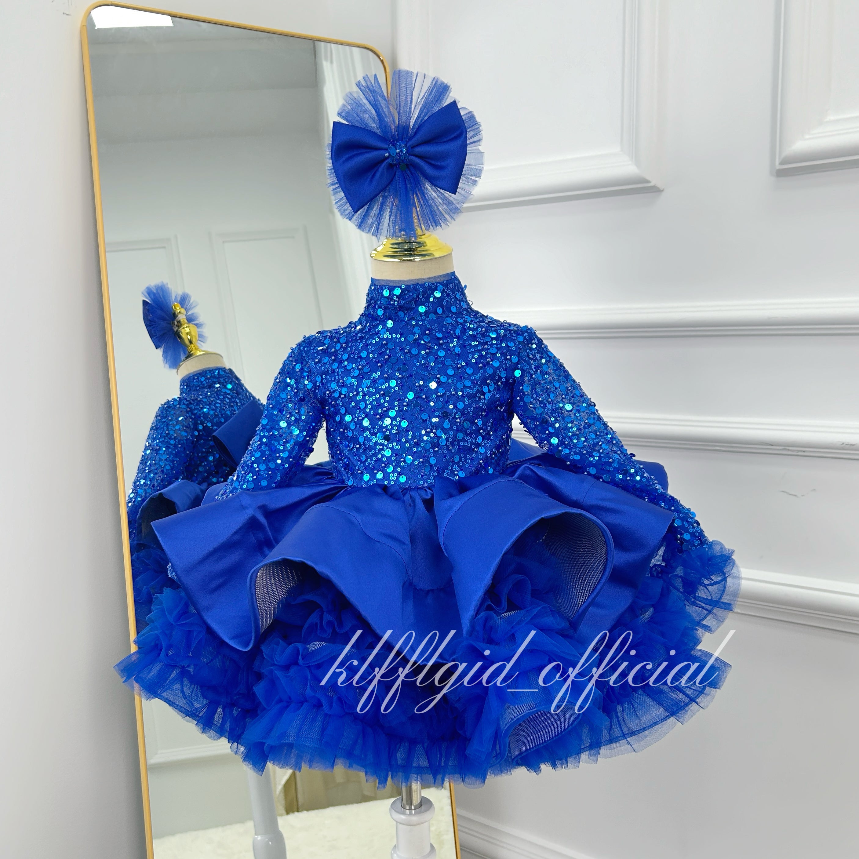 Sparkly Long Sleeve Baby Girl Birthday & Flower Girl Dress | KLFFIGID