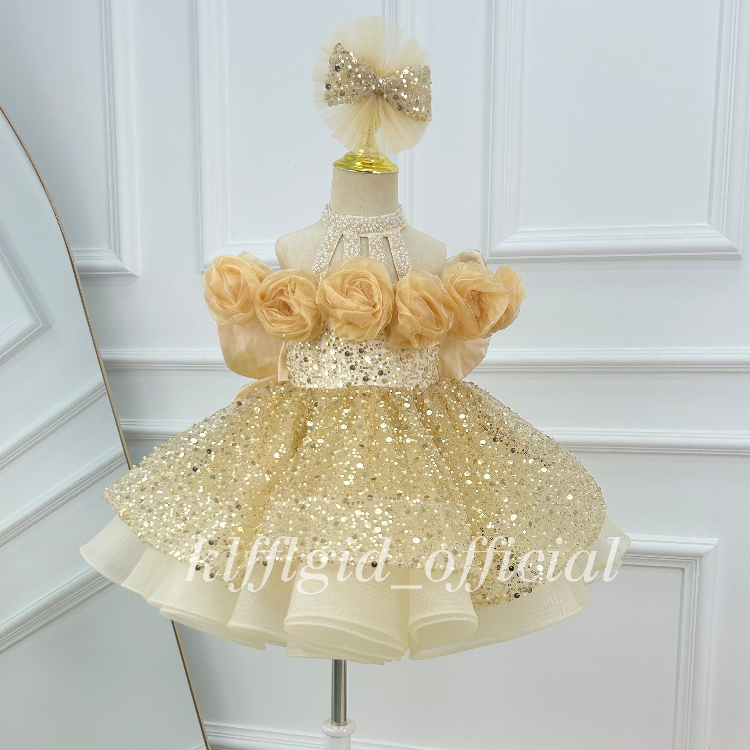 Baby Birthday Dress Pageant gown with a large bow｜KLFFIGID
