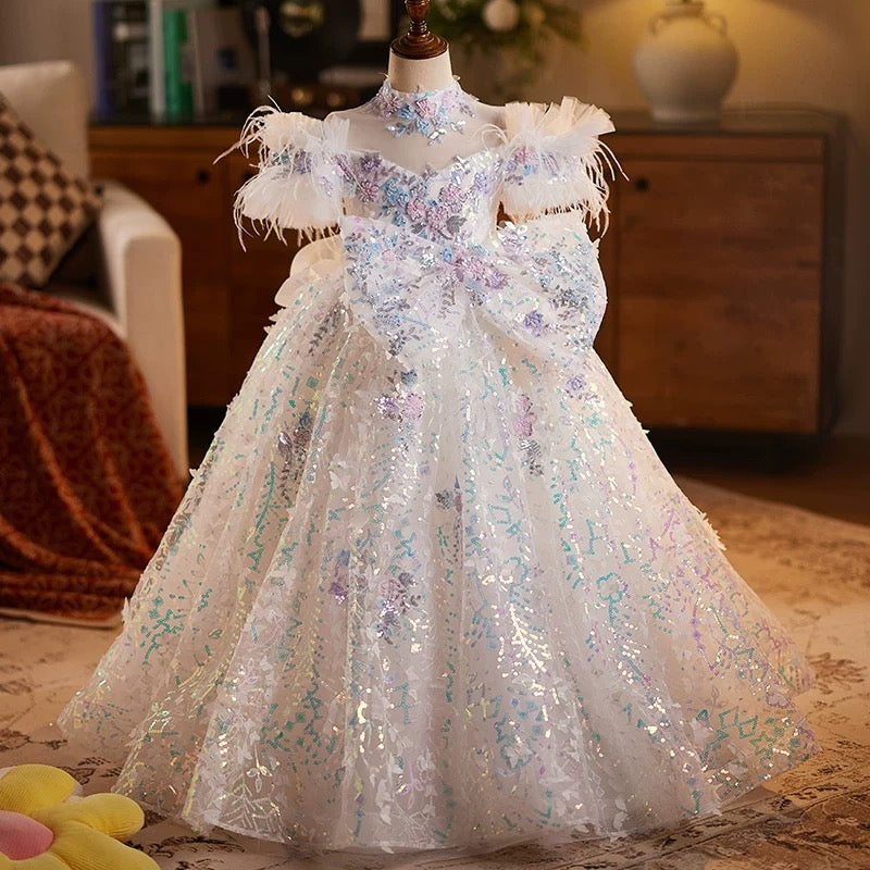 Children's sparkling evening dresses, elegant high-end stage performance dresses, wedding dresses for girls