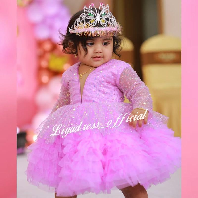 2Pcs Purple Long Sleeve Sequin Girl Party Dress with Bow | KLFFIGID