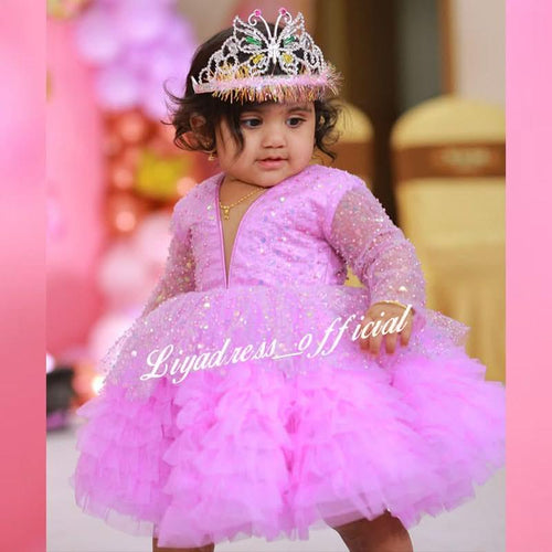 2Pcs Purple Long Sleeve Sequin Girl Party Dress with Bow | KLFFIGID