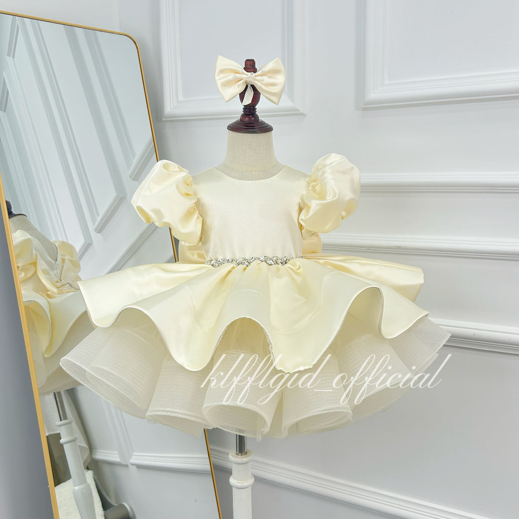 Baby Birthday Dress Girls' Puff-Sleeve Evening Gown for Stage Runway Shows | KLFFIGID
