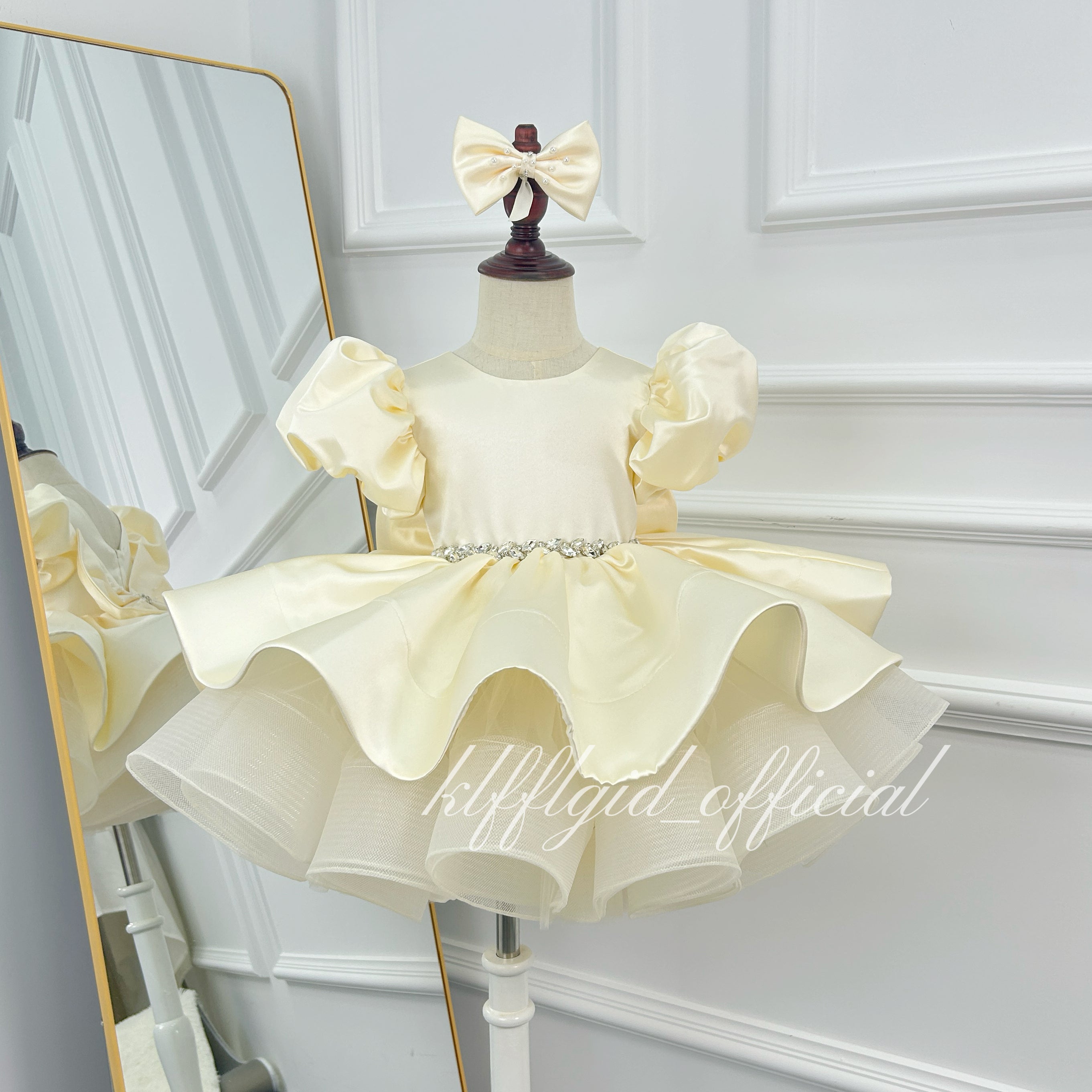 Baby Birthday Dress Girls' Puff-Sleeve Evening Gown for Stage Runway Shows | KLFFIGID
