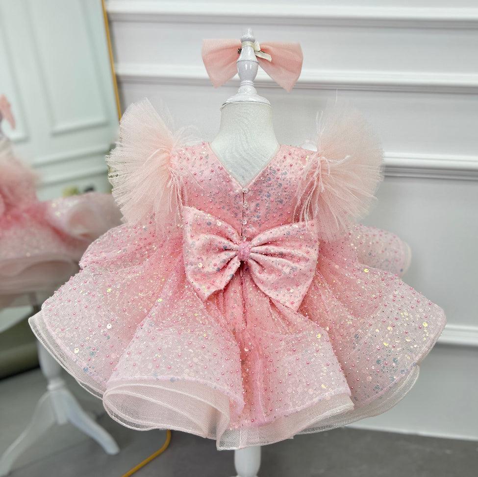 New Stage Performance First Birthday Sequined Long Sleeve Girls Dress