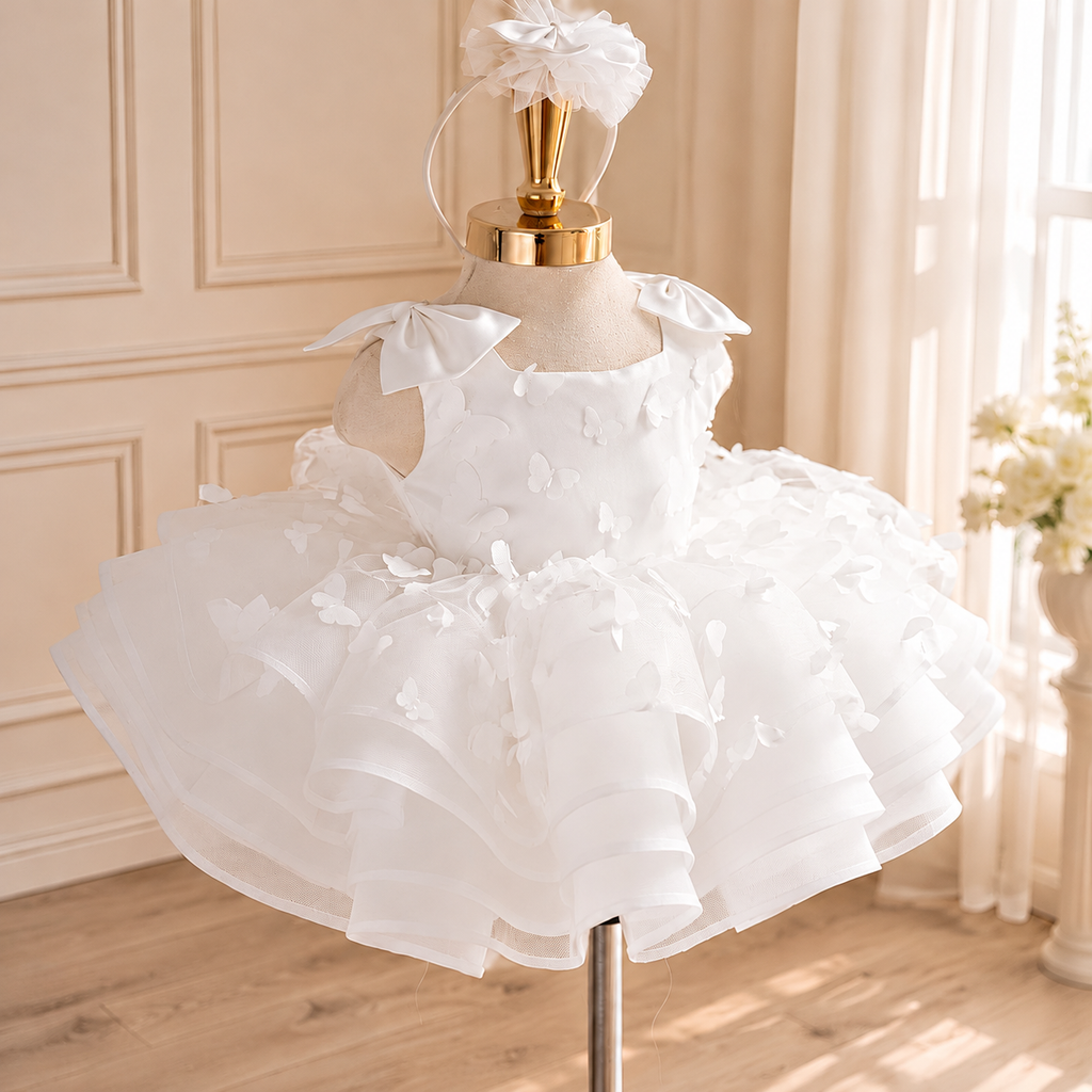 Girls Light Blue Princess Dress with 3D Floral Details｜KLFFLGID