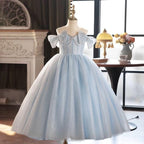 4-10 years old baby princess birthday party mesh elegant girls evening dress
