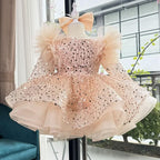 Girls Sequined Long Sleeve Stage Performance 1st Birthday Party Dress | KLFFIGID
