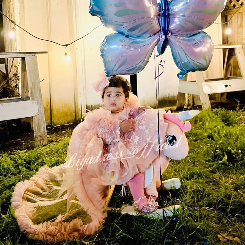 Butterfly Fluffy Princess Dress Long Sleeve Christmas & Birthday Outfit | KLFFIGID