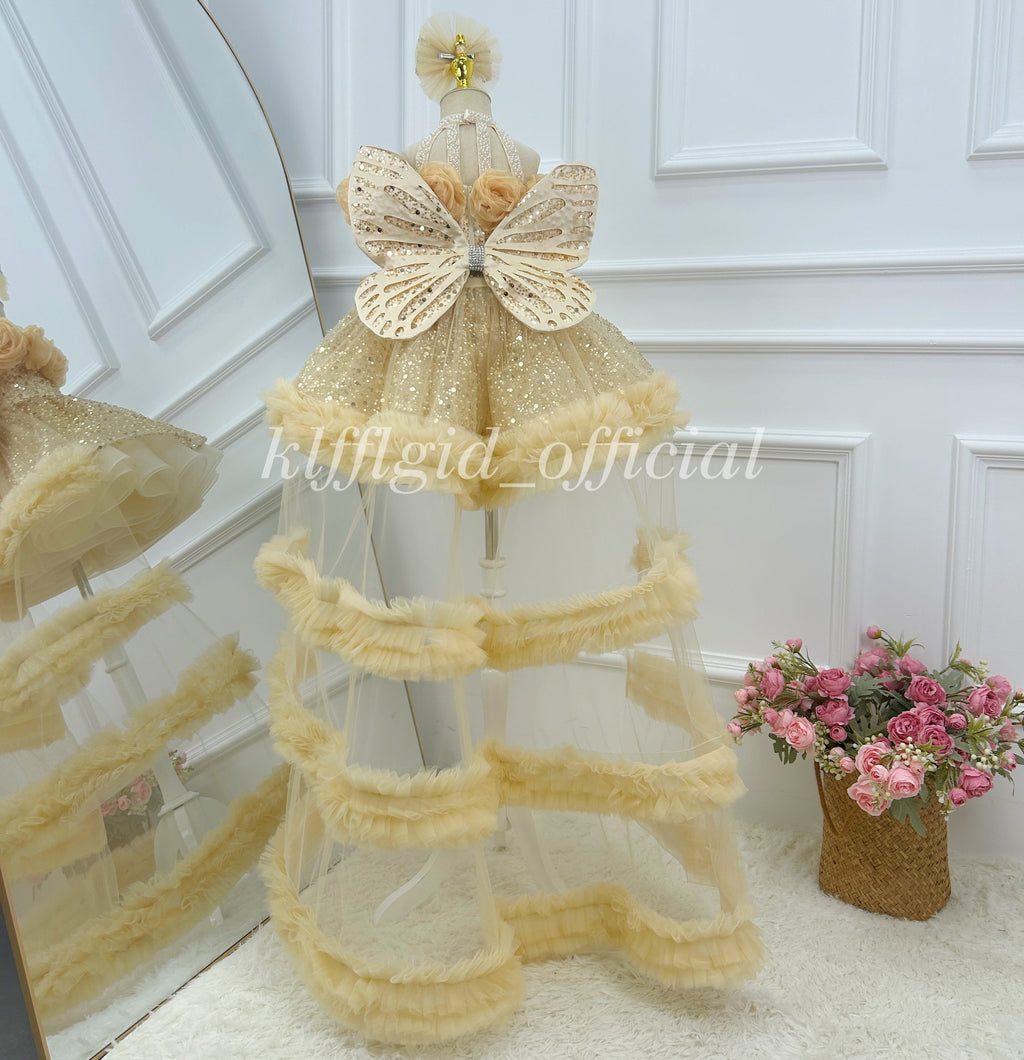 Toddler Princess Dress with 3D Roses & Butterfly Wings for Girls | KLFFIGID