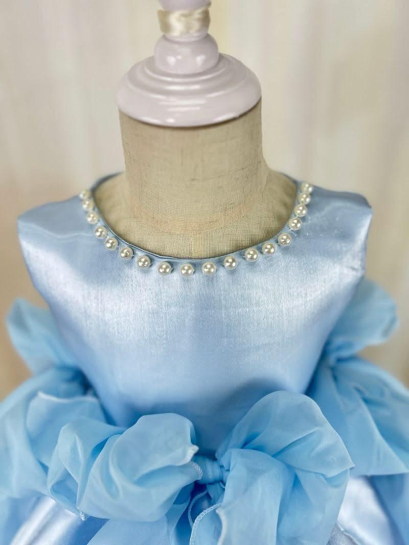 Blue Baby Girl Fluffy Birthday Princess Dress Sequin Bow Party & Performance Outfit | KLFFIGID