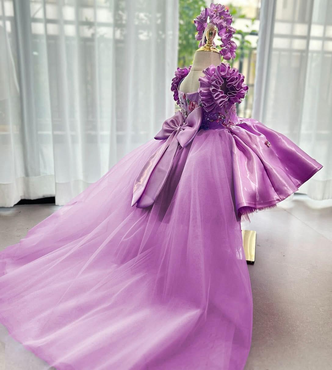 Lilac Flower Embroidered Fluffy Princess Dress for Girls | KLFFIGID