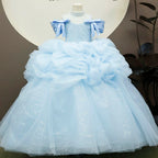Blue girl princess dress, birthday party ceremony maxi dress, children's dress