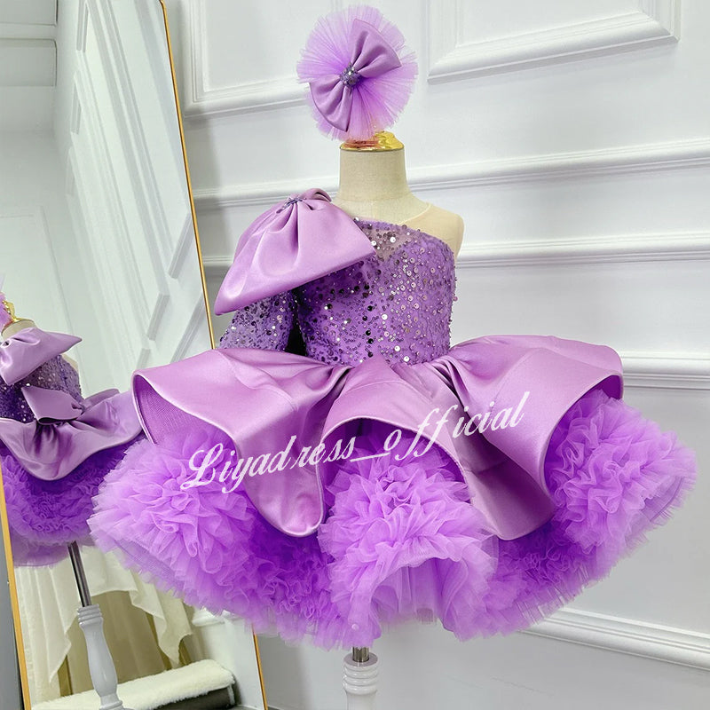 One-Shoulder Mesh Fluffy Stage Performance Dress for Girls | KLFFIGID
