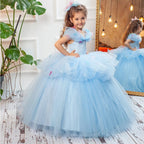 Girls birthday party dress, blue girl princess dress, dress up princess baby dress, butterfly maxi dress