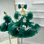 Girls Embroidered Flower Princess Dress Feather Sleeve Party Dress | KLFFIGID