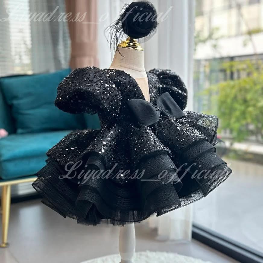Girls High End Puff Sleeve Sequin Princess Party Dress | KLFFIGID