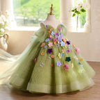 Green flower dress, fairy elegant girl dress, birthday party baby dress, Christmas New Year dress