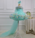 Baby Birthday Flower Girl Dress Feathered Hem Gown with Train | KLFFLGID