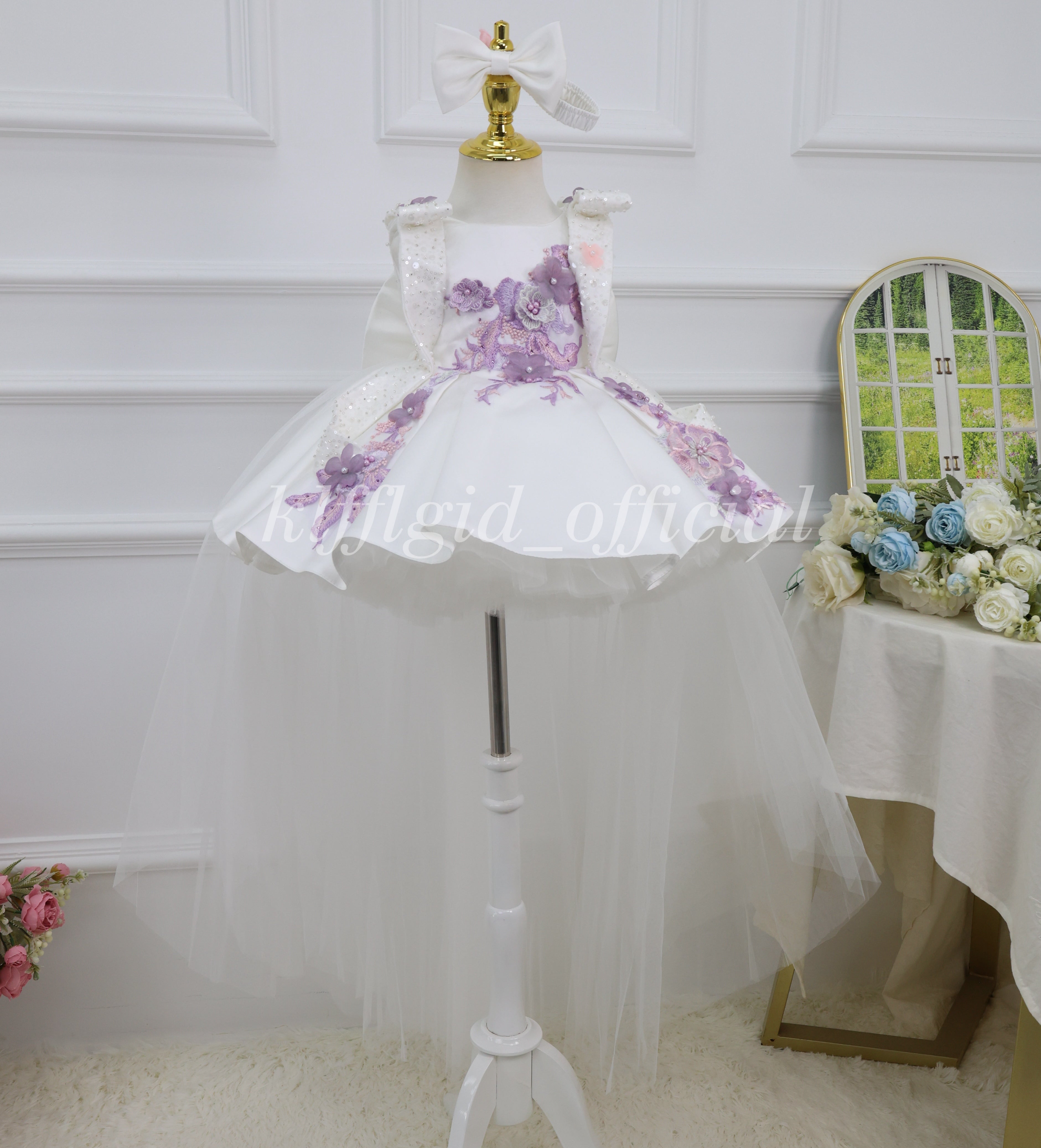 Luxury Baby First Birthday Flower Girl Dress with Train | KLFFLGID
