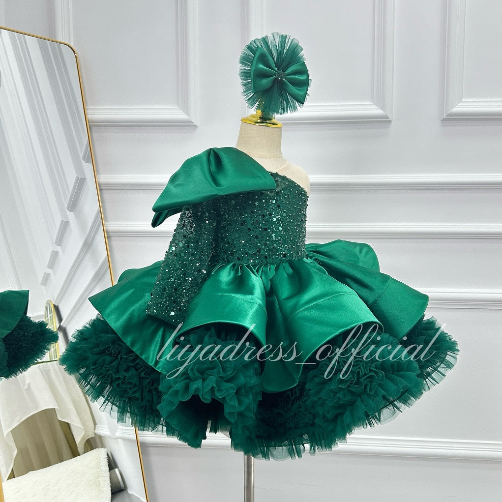 One-Shoulder Mesh Fluffy Stage Performance Dress for Girls | KLFFIGID