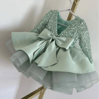 Satin Sequin Big Bow Fluffy Girls Birthday Princess Dress | KLFFIGID