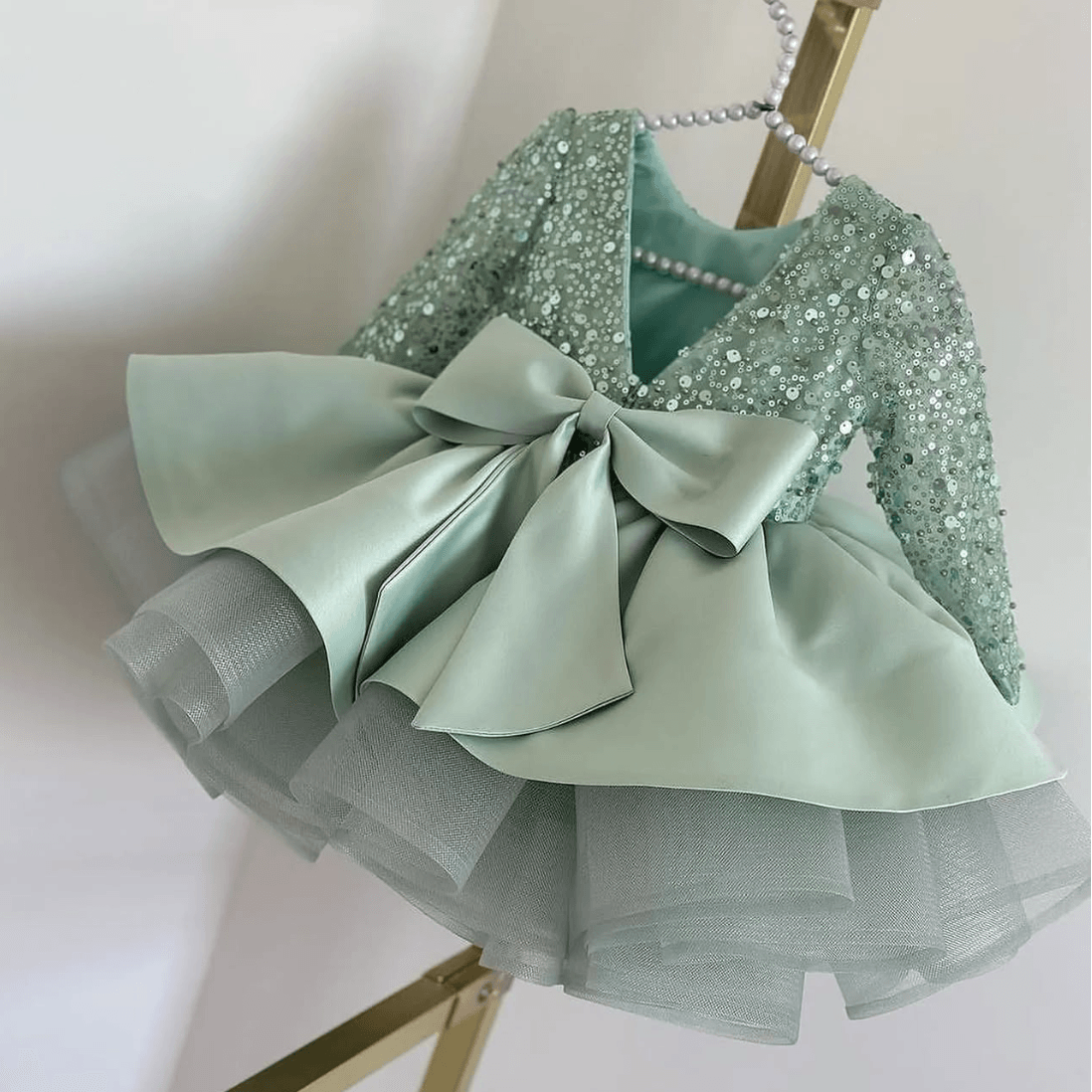 Satin Sequin Big Bow Fluffy Girls Birthday Princess Dress | KLFFIGID